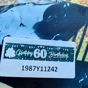 60th Happy Birthday sign banner black and gold fabric NWT